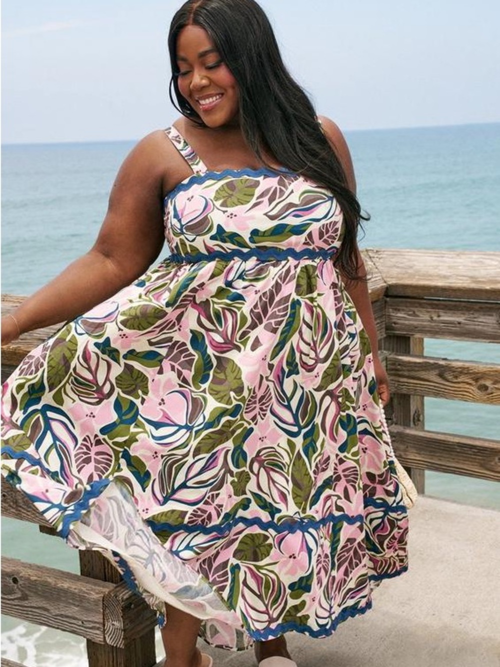 Torrid Belle Isle Maxi Babydoll Poplin Dress in Jungle Toile Print